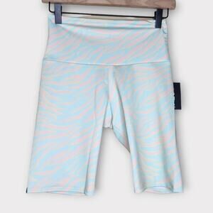 NEW Onzie Womens Pastel Zebra Biker Shorts Small Blue Pink